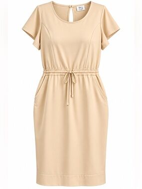 She's Cool Beige Drawstring Midi Dress